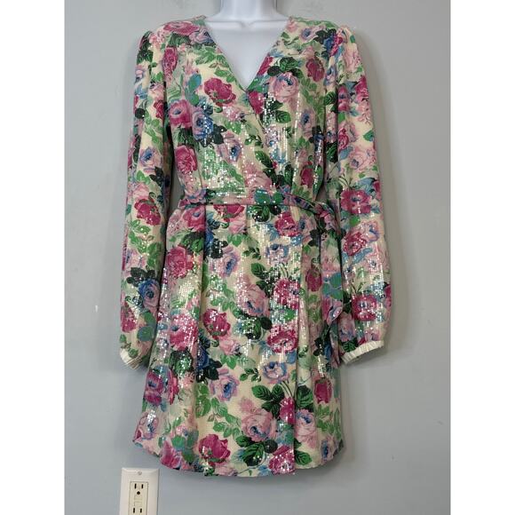 WAYF Floral  Sequin Dress NWT size Small Wrap - Picture 1 of 11